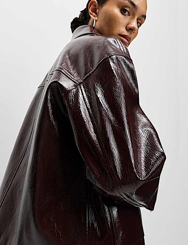 Faux Leather Lacquered Harrington Jacket - JE