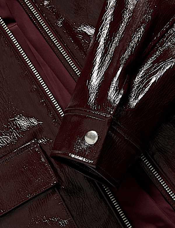 Faux Leather Lacquered Harrington Jacket