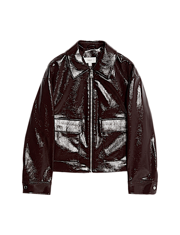 Faux Leather Lacquered Harrington Jacket