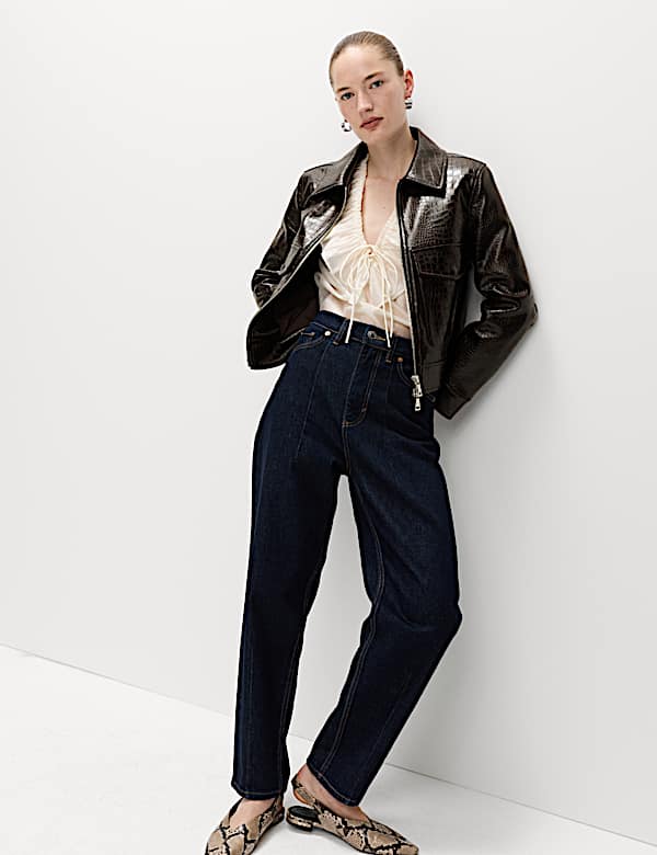 Faux Leather Croc Harrington Jacket