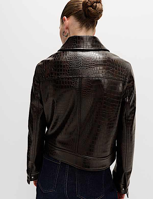 Faux Leather Croc Harrington Jacket
