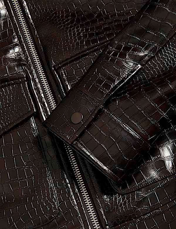 Faux Leather Croc Harrington Jacket