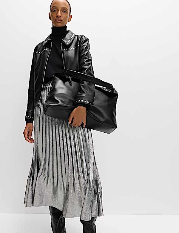 Faux Leather Studded Harrington Jacket