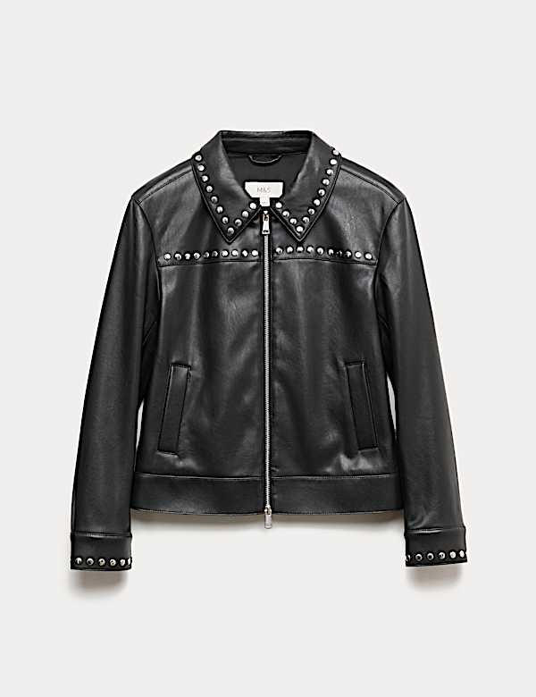 Faux Leather Studded Harrington Jacket - MX