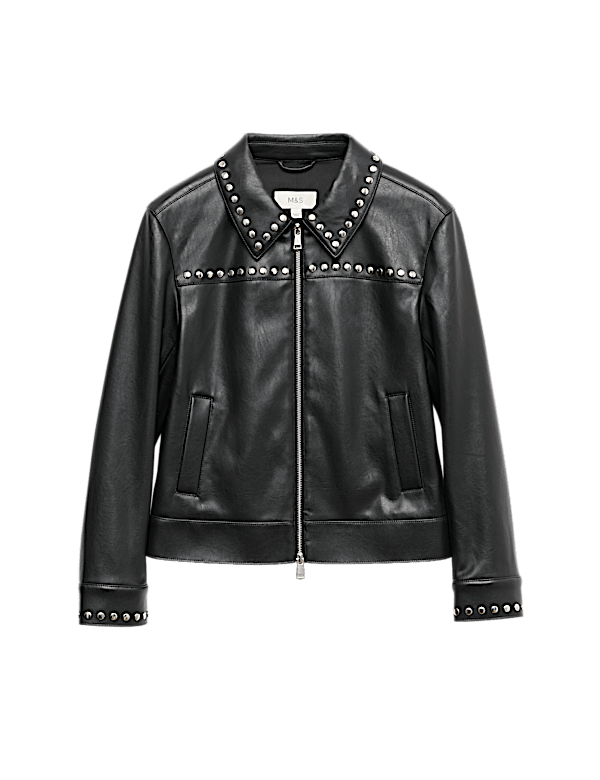 Faux Leather Studded Harrington Jacket