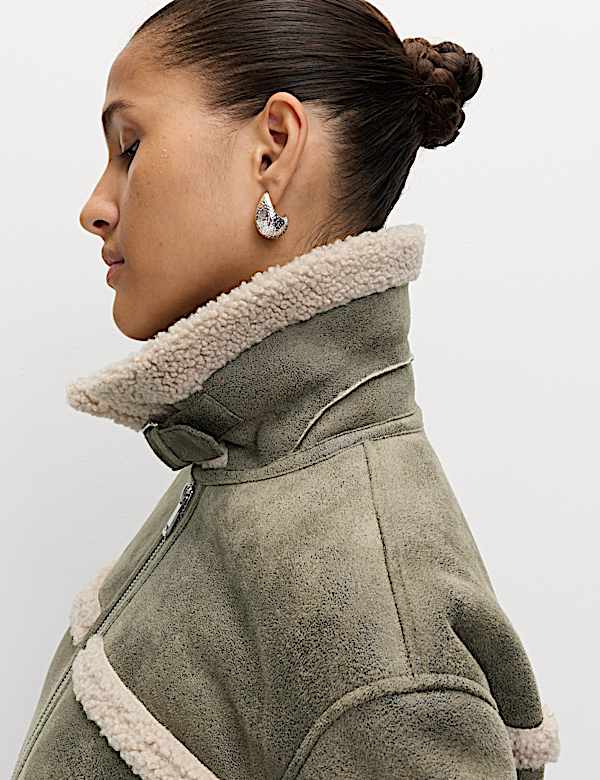 Faux Shearling Aviator Jacket - AL