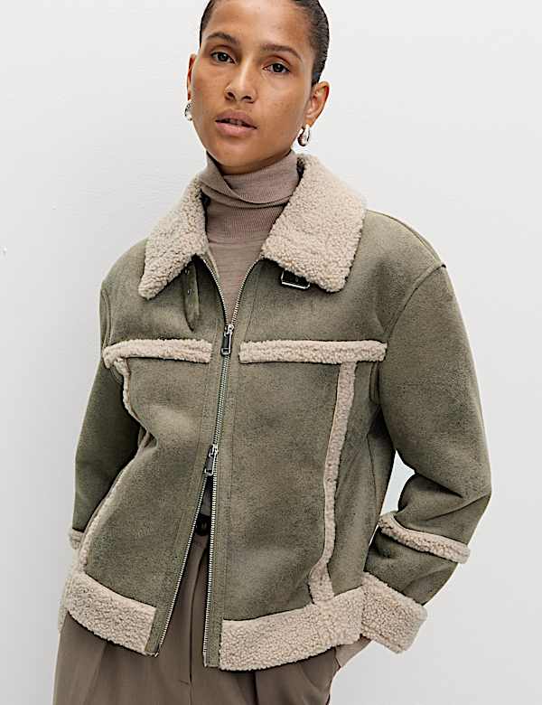 Faux Shearling Aviator Jacket