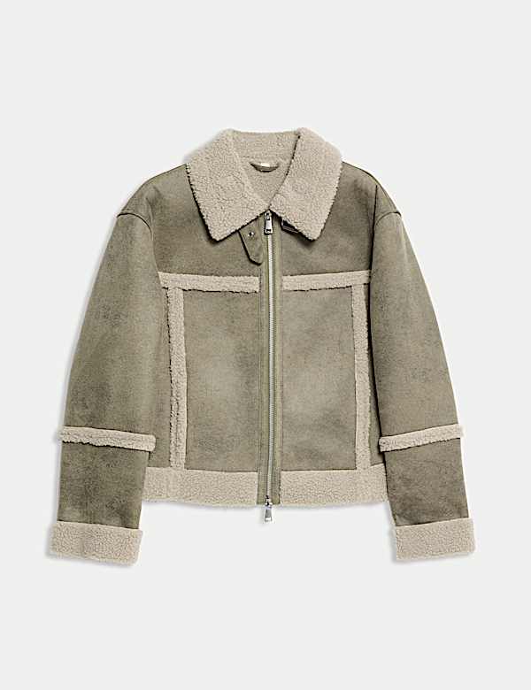 Faux Shearling Aviator Jacket - US