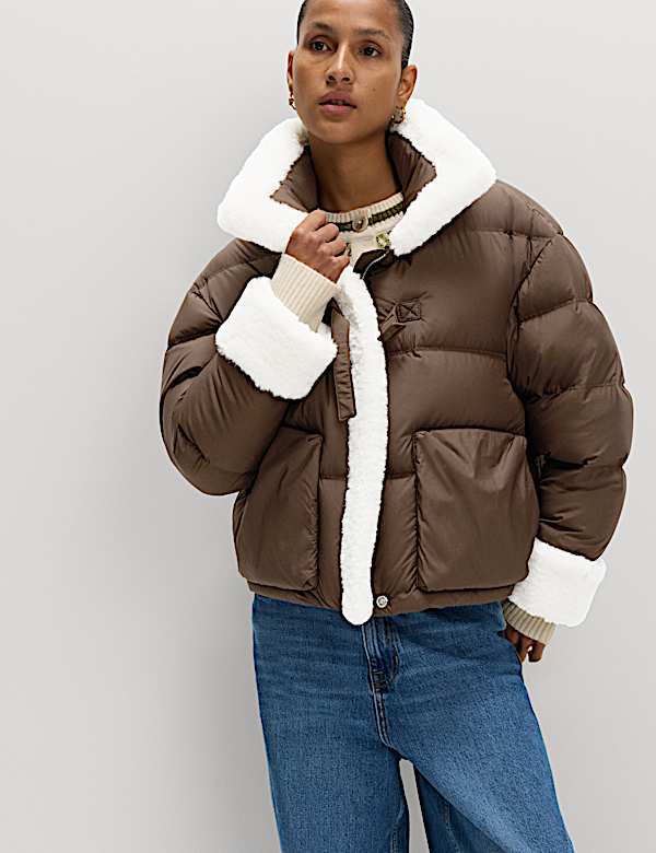 Feather & Down Padded Borg Trim Jacket - CY