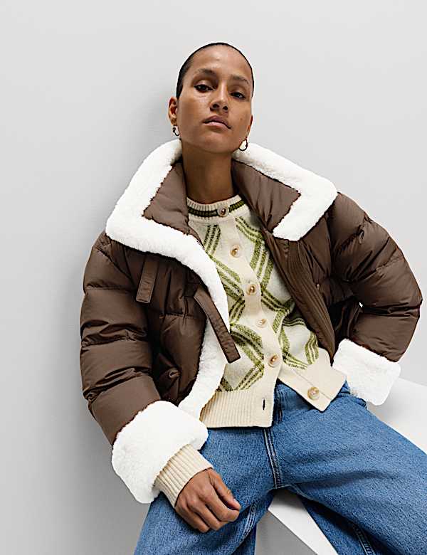 Feather & Down Padded Borg Trim Jacket - CY