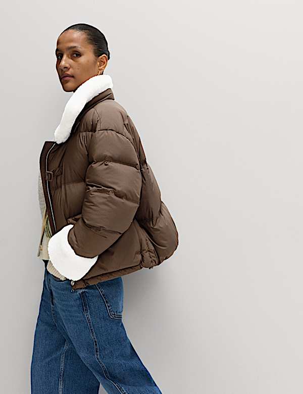 Feather & Down Padded Borg Trim Jacket - CY