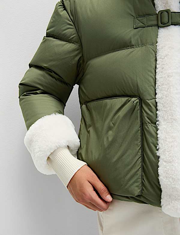 Feather & Down Padded Borg Trim Jacket - US