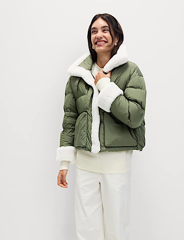 Feather & Down Padded Borg Trim Jacket - US