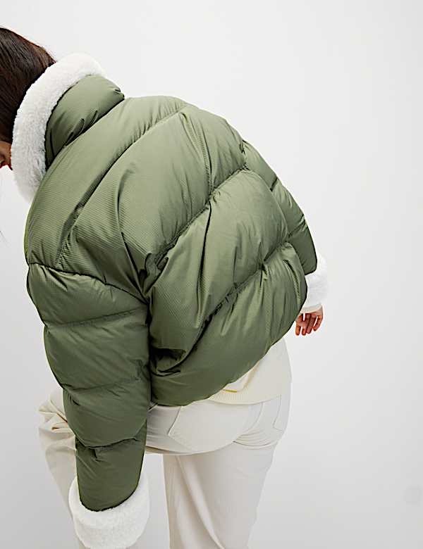 Feather & Down Padded Borg Trim Jacket - US