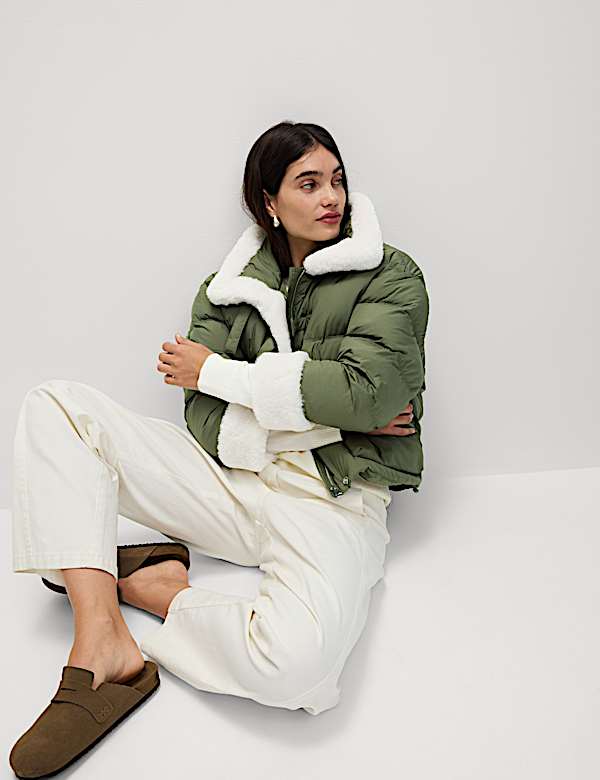 Feather & Down Padded Borg Trim Jacket - US