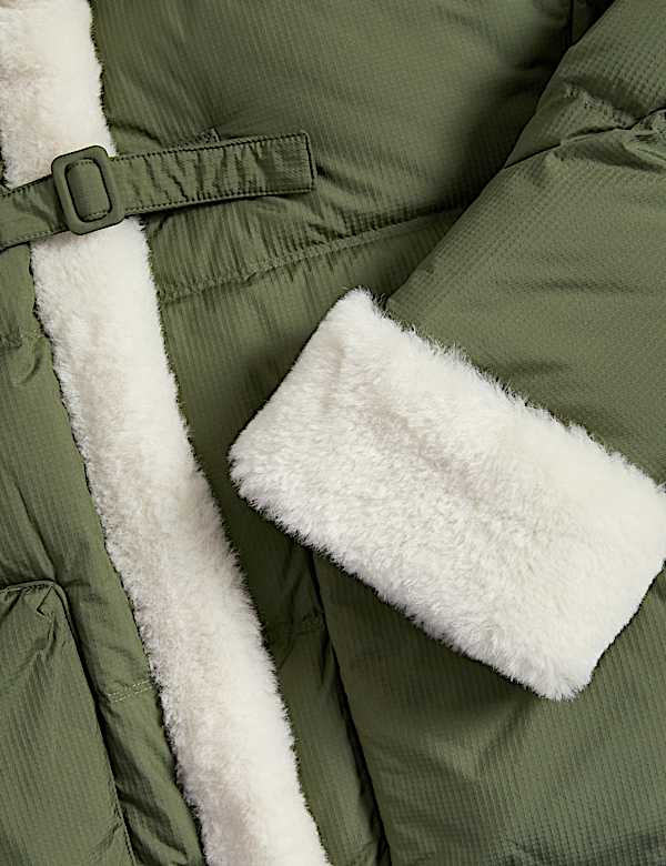 Feather & Down Padded Borg Trim Jacket - US