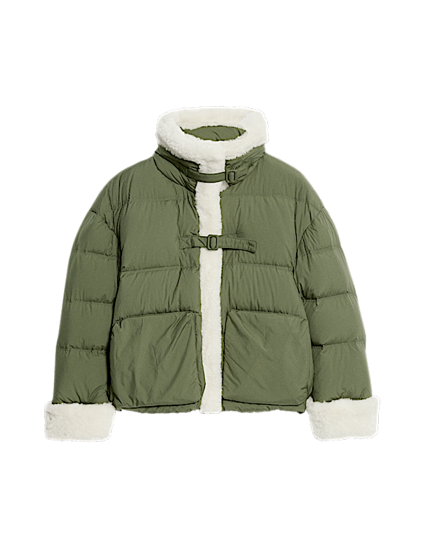 Feather & Down Padded Borg Trim Jacket