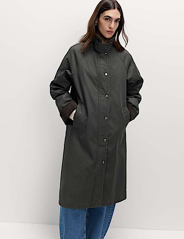 מעיל נסיעות מבד עשיר בכותנה עם כיסים וצווארון - IL