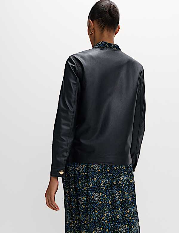 Faux Leather Collarless Jacket - IL