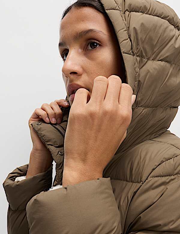 Mantel Isian Selimut Bertudung Bulu & Bulu Bagian Dalam Angsa - ID