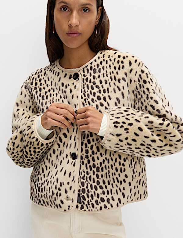 Jaket Tanpa Kerah Motif Hewan Bulu Imitasi - ID