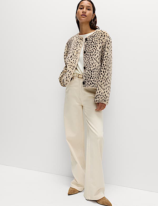 Jaket Tanpa Kerah Motif Hewan Bulu Imitasi - ID