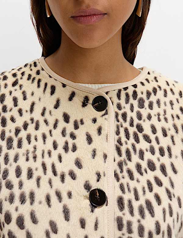 Jaket Tanpa Kerah Motif Hewan Bulu Imitasi - ID