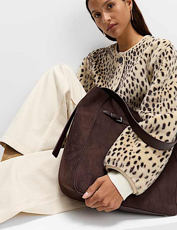 Jaket Tanpa Kerah Motif Hewan Bulu Imitasi - ID