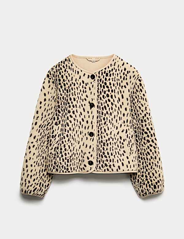 Jaket Tanpa Kerah Motif Hewan Bulu Imitasi - ID