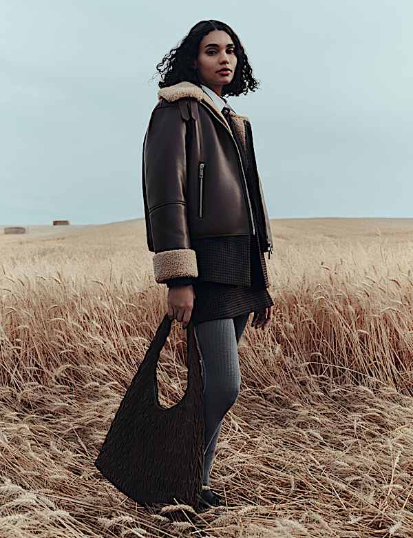 Faux Shearling Buckle Detail Aviator Jacket - CH