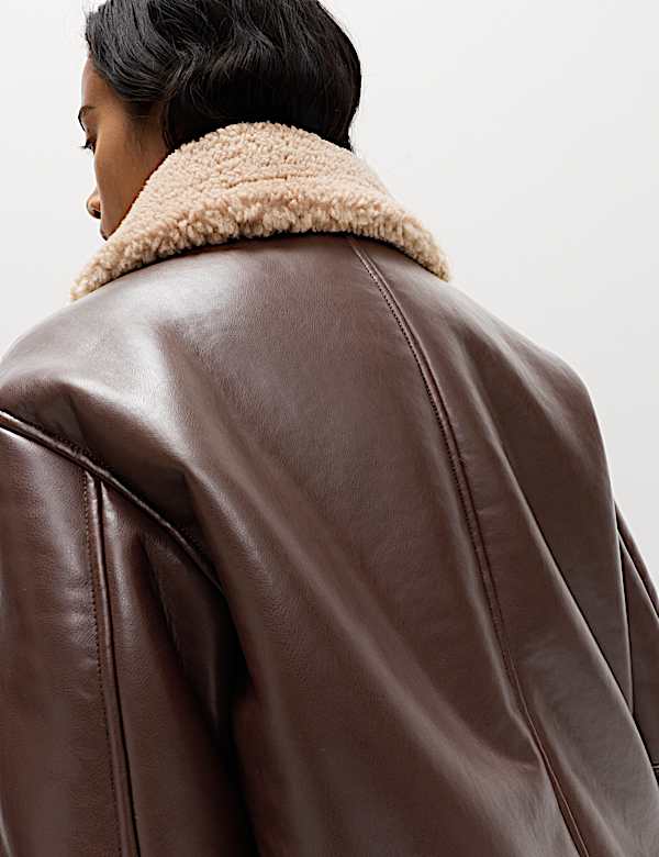 Faux Shearling Buckle Detail Aviator Jacket - DE