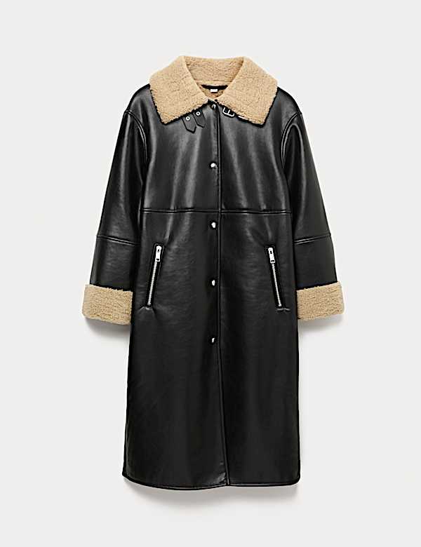 מעיל טייסים מצמר מלאכותי בגזרה ארוכה עם צווארון - IL