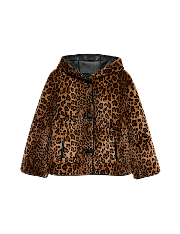 Faux Leather Animal Print Reversible Jacket