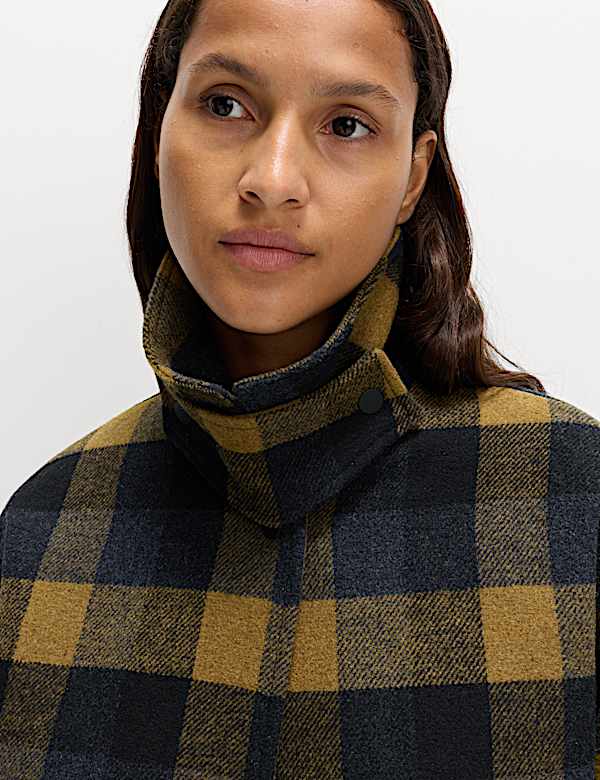 Checked Collared Bomber Jacket with Wool - ES