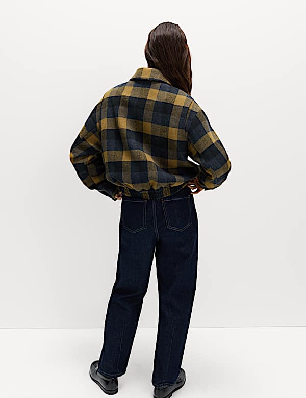 Checked Collared Bomber Jacket with Wool - ES