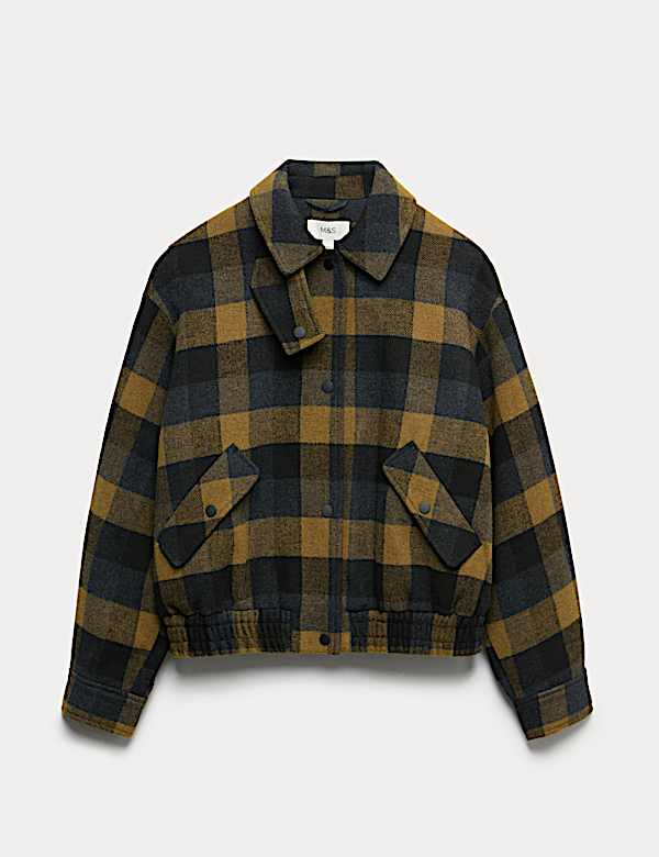 Checked Collared Bomber Jacket with Wool - ES