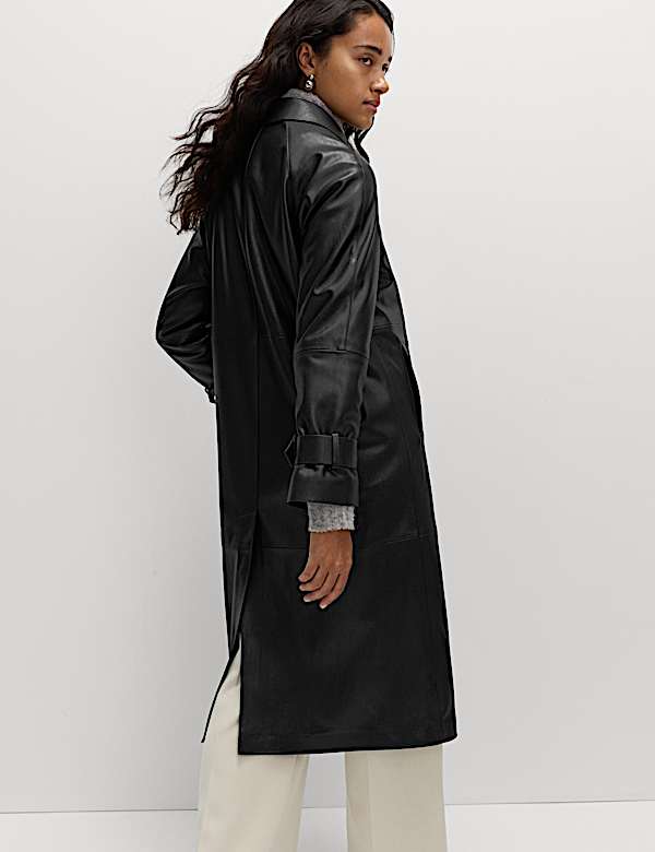 Faux Leather Collared Longline Car Coat