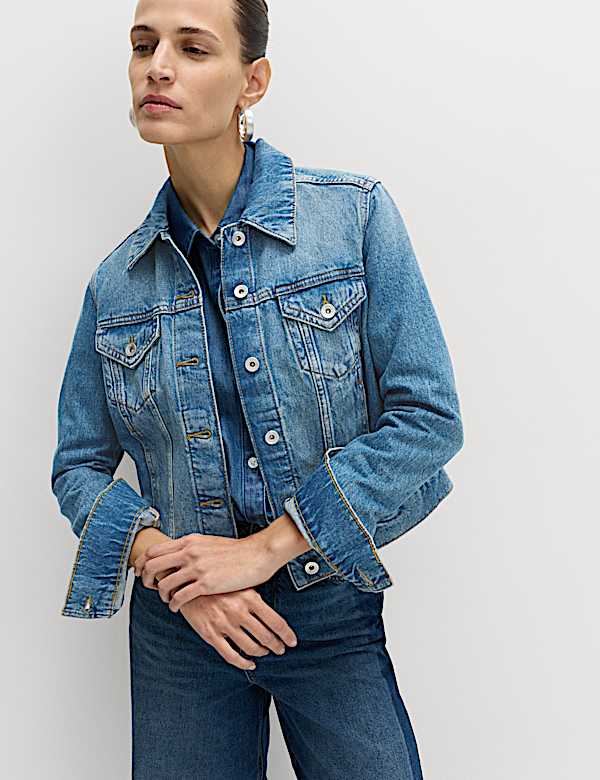 Cotton Lyocell Blend Denim Trucker Jacket