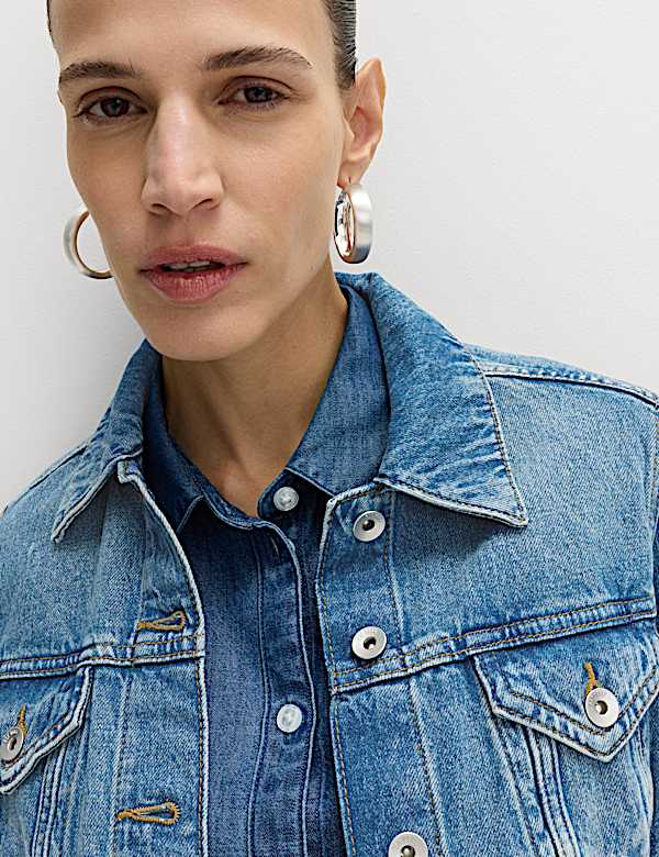 Cotton Lyocell Blend Denim Trucker Jacket - PT