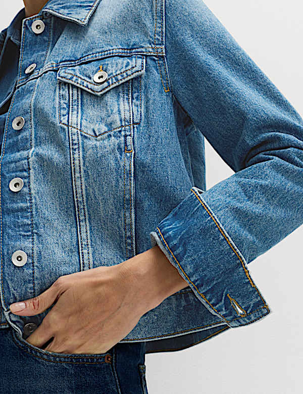 Cotton Lyocell Blend Denim Trucker Jacket - PT