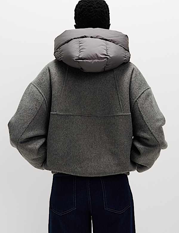 Wool Blend Textured Padded Hood Jacket - US