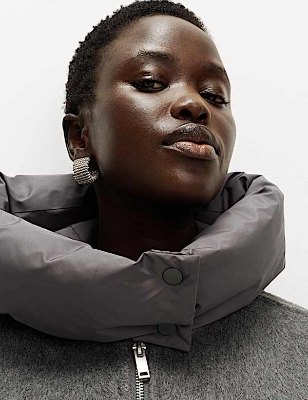 Wool Blend Textured Padded Hood Jacket - US