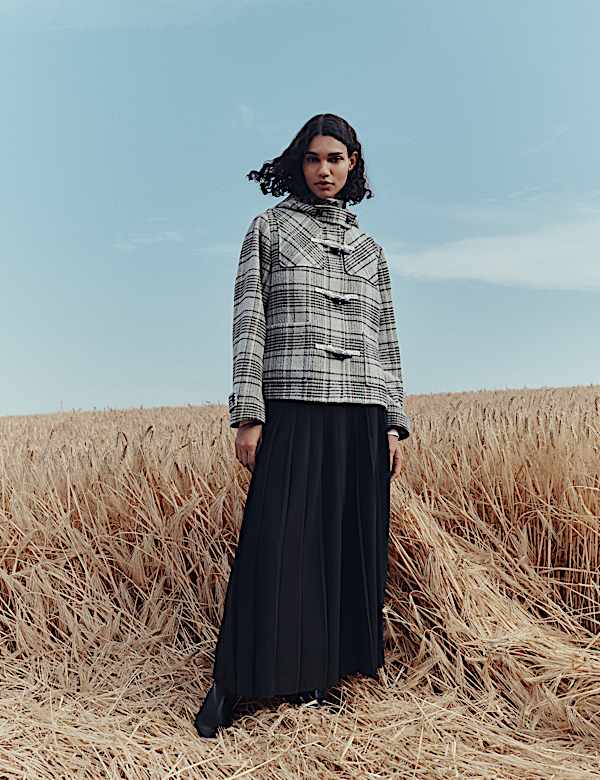 Checked Hooded Duffle Coat With Wool - NL