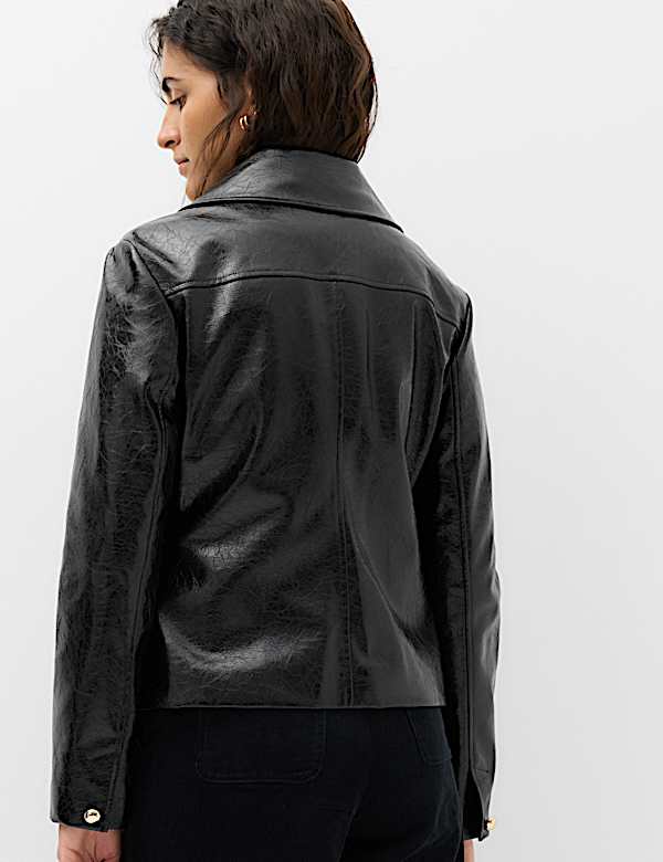 Faux Leather High Shine Collared Jacket - VN
