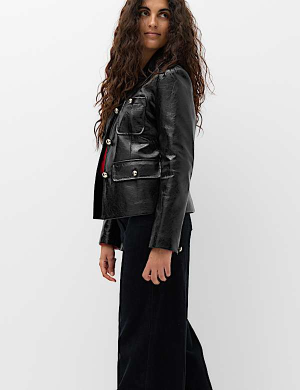 Faux Leather High Shine Collared Jacket - VN