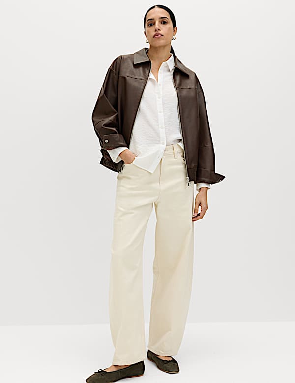 Blouson en similicuir vieilli &agrave; encolure - FR