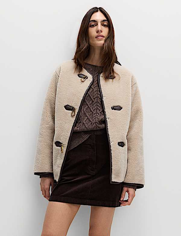 Faux Fur Buckle Trim Coat