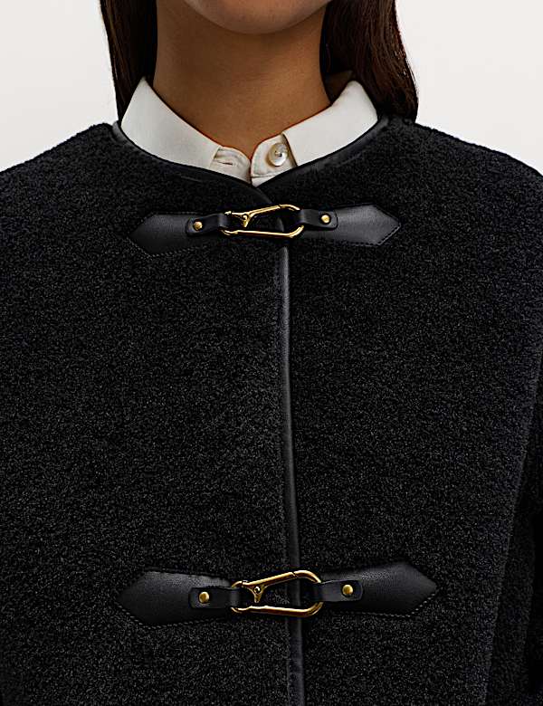 Faux Fur Buckle Trim Coat - US