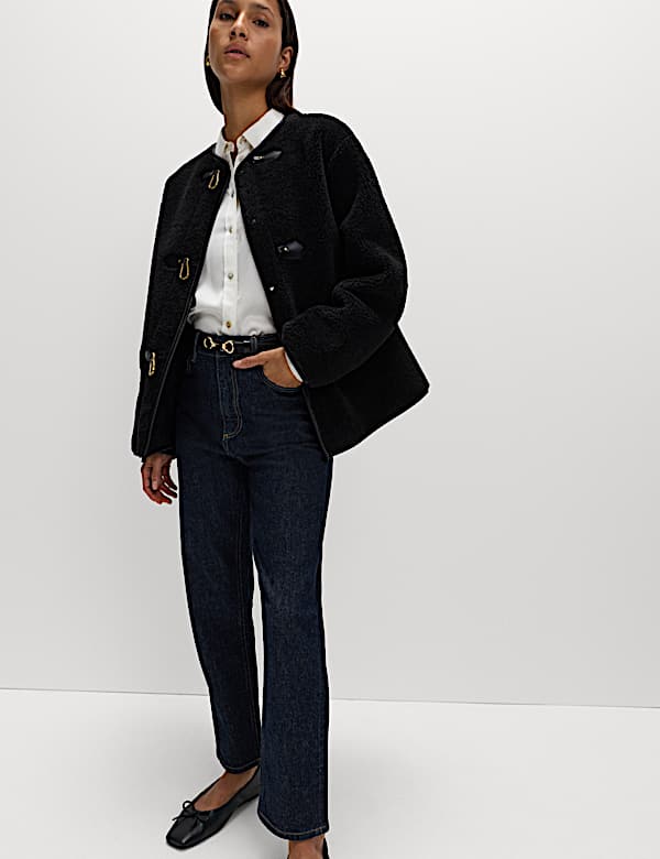 Faux Fur Buckle Trim Coat - US