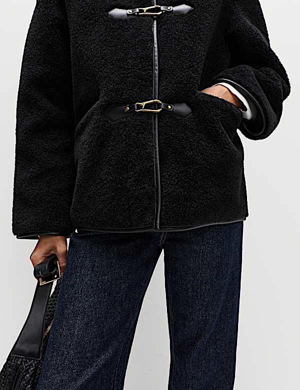 Faux Fur Buckle Trim Coat - US